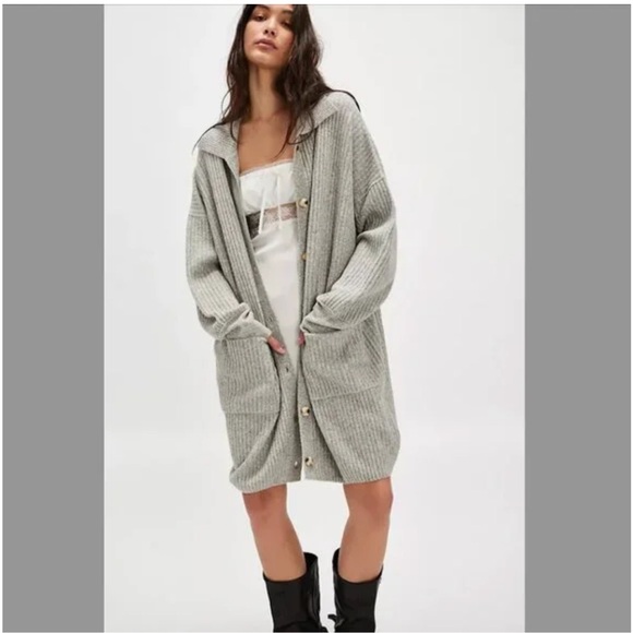 Free People Sweaters - Free People Sandstorm Heather Grey Soft Button Emmy Long Cardigan Sweater